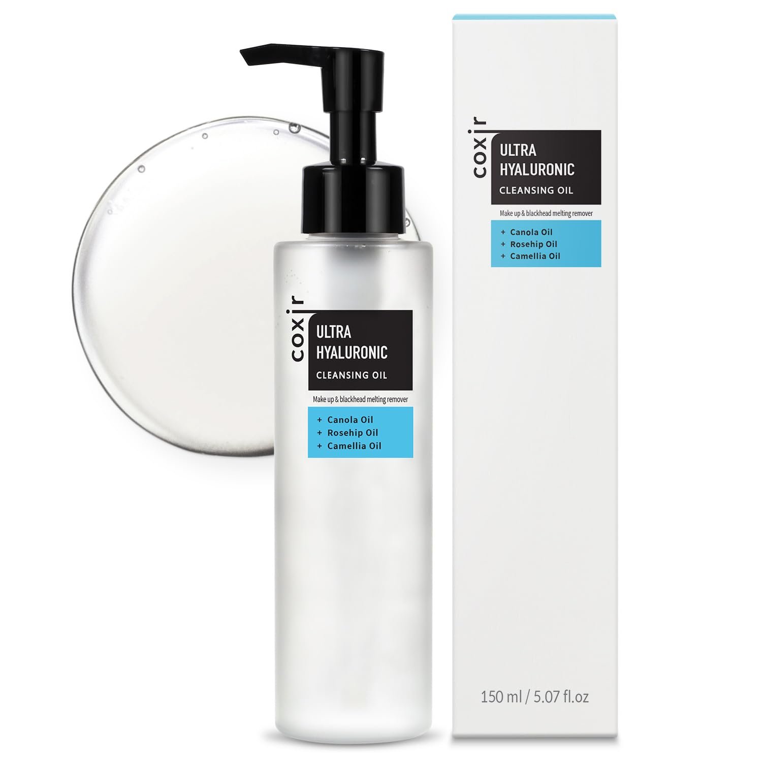 coxir Ultra Hyaluronic Cleansing Oil – Hydrating Korean Oil Cleanser & Makeup Remover for Face, Gentle Fragrance-Free Formula for Dry&Sensitive Skin, Non-Comedogenic [150ml / 5.07 fl.oz]