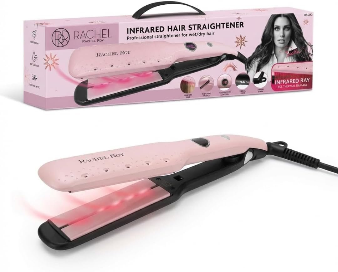 Rachel Roy Infrared Hair Straightener Flat Iron for Wet & Dry Hair, Ceramic Plates, Professional Hair Straightener for Women, Adjustable Temperature, Travel Friendly