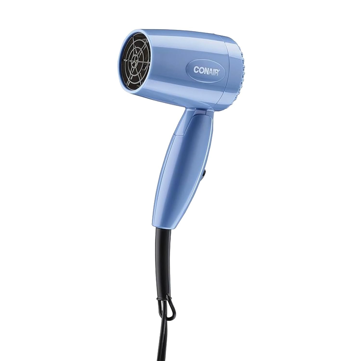 Conair Compact Travel Dual Voltage Hair Dryer | Compact 1600W travel blow dryer with folding handle and dual voltage for all hair types, Blue, Model 124NL