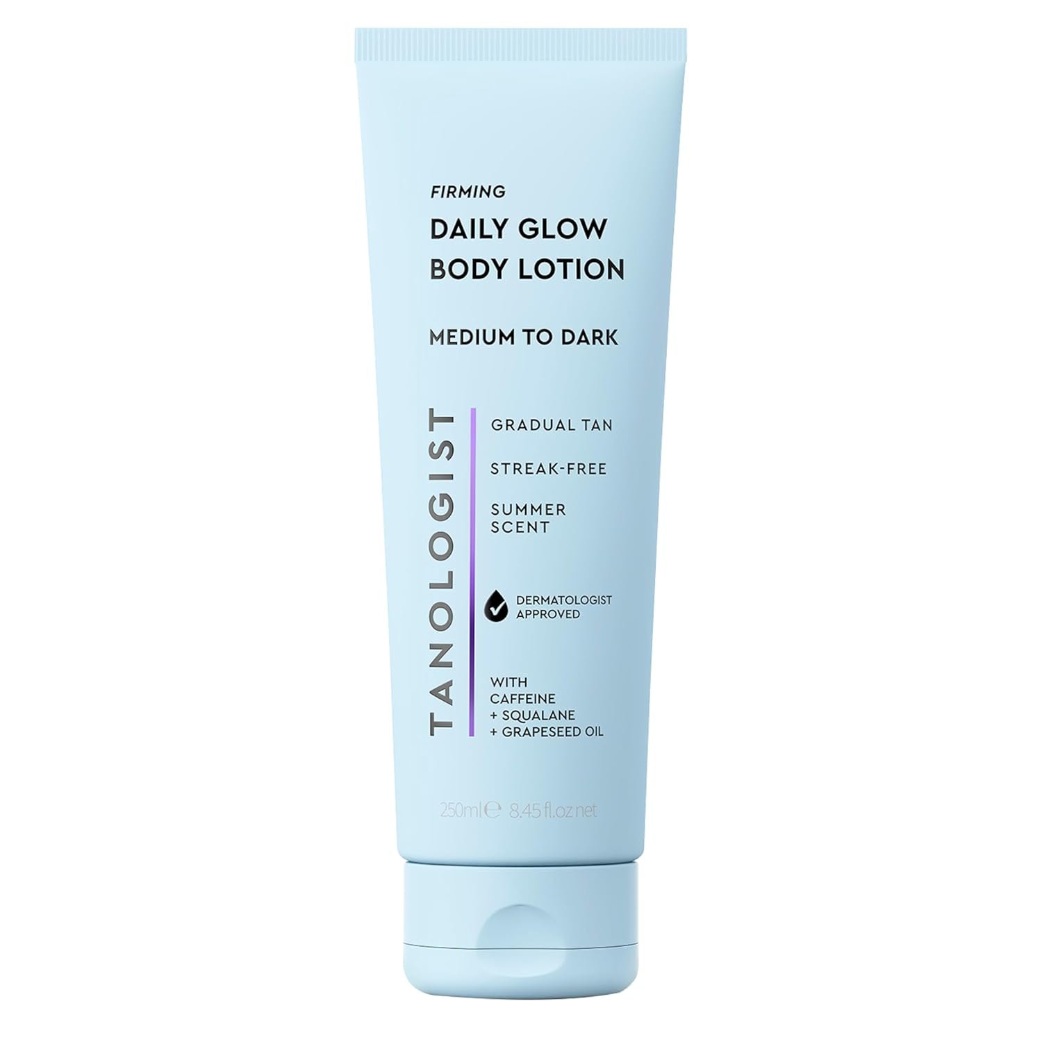 Tanologist Firming Daily Glow Body Lotion- Medium/Dark, Fast-Developing, Transfer-Proof Gradual Self Tanning Lotion, Summer Scent, Natural Not Orange, Lasts 7 Days, Vegan Formula, 8.45 fl oz