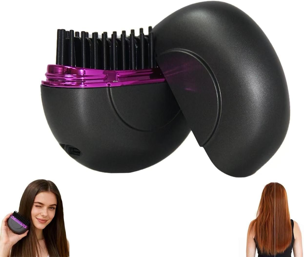 Mini Hair Straightener, Rechargeable Portable Hair Straightener Brush,3-Speed Temperature Control Rechargeable Fast Heating Hot Comb Anti-Scald Shell, Portable Travel for Women (Black)