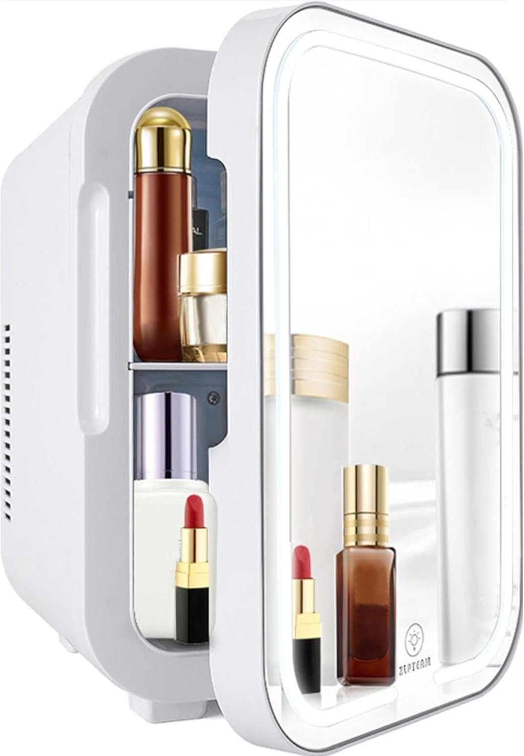 Mini Fridge with Mirror Door & Adjustable LED Lights – 8L Cosmetic Skincare Fridge for Bedroom,Dorm,Mini Car Refrigerator Portable Quiet Cooling,Gift for Women