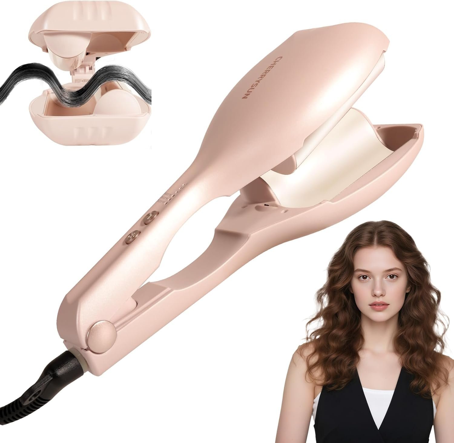 Hair Crimper Waver, 1.45″ Dual Barrel S Waver for Beach Waves, Ceramic Curling Iron, Effortless Hair Waving Tool for Women