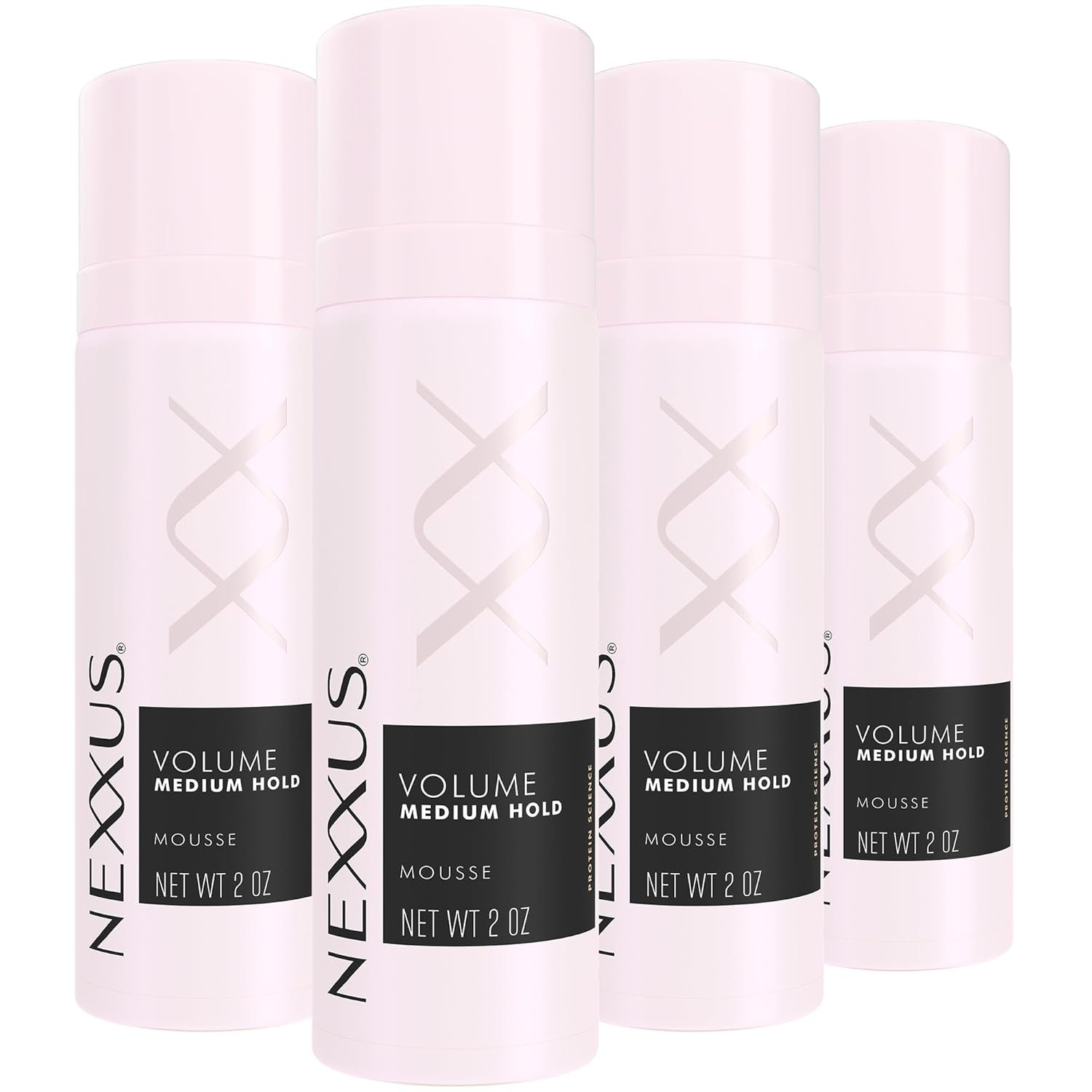 Nexxus Travel Mousse, Volume Medium Hold 4-Pack – 72-Hour Anti-Humidity Shield, 48-Hour Frizz Control, Rose Fragrance, 2 Oz Ea