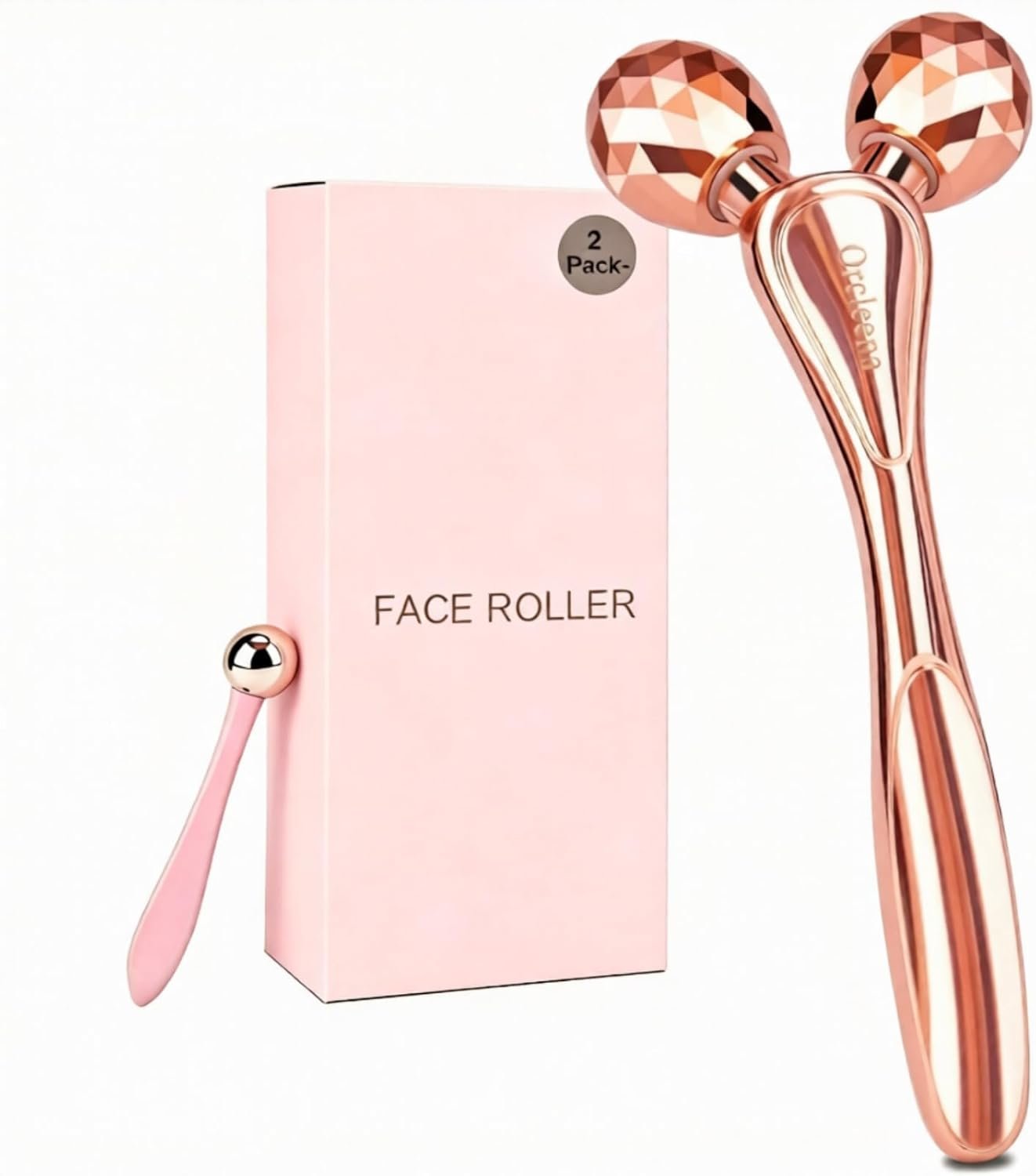3D Face Roller Metal Facial Massage Tool and Eye Skin Care Kit, Stainless Steel Face Sculpting Massager Facial Rollers Set for Women Girl (Rose Gold)
