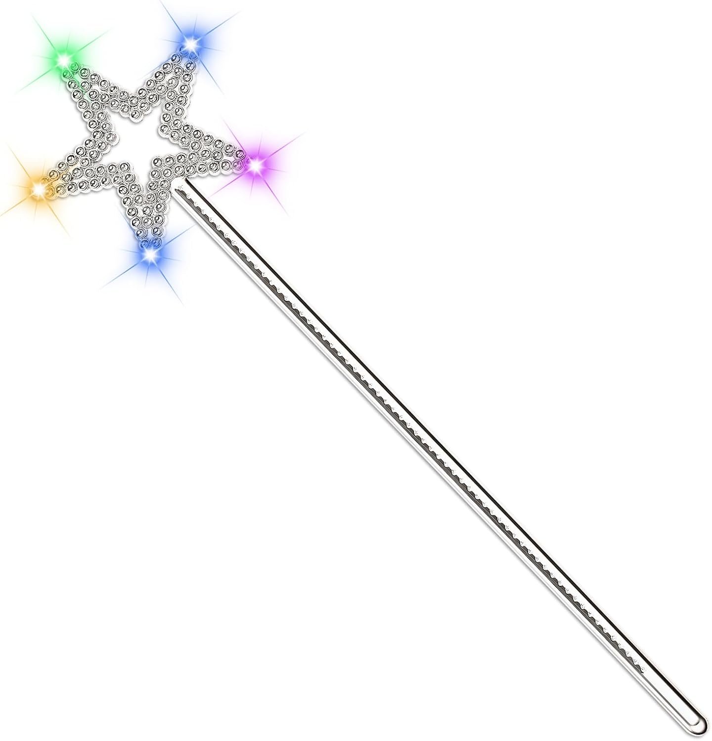 Light up Fairy Wand Silver Star Wand, 13 Inches LED Magic Sticks Princess Angel Role Play Costume Accessories for Halloween Birthday Party Cosplay