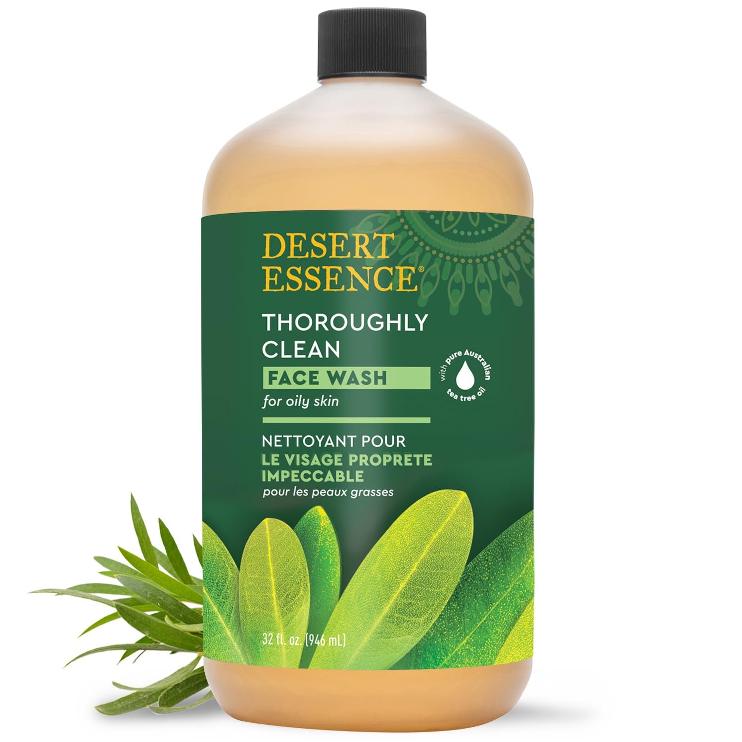 Desert Essence Tea Tree Face Wash 32 fl oz – Facial Cleanser with Natural Tea Tree Oil for Daily Use – Gentle Castile Formula for Sensitive and Oily Skin – Vegan and Cruelty-Free