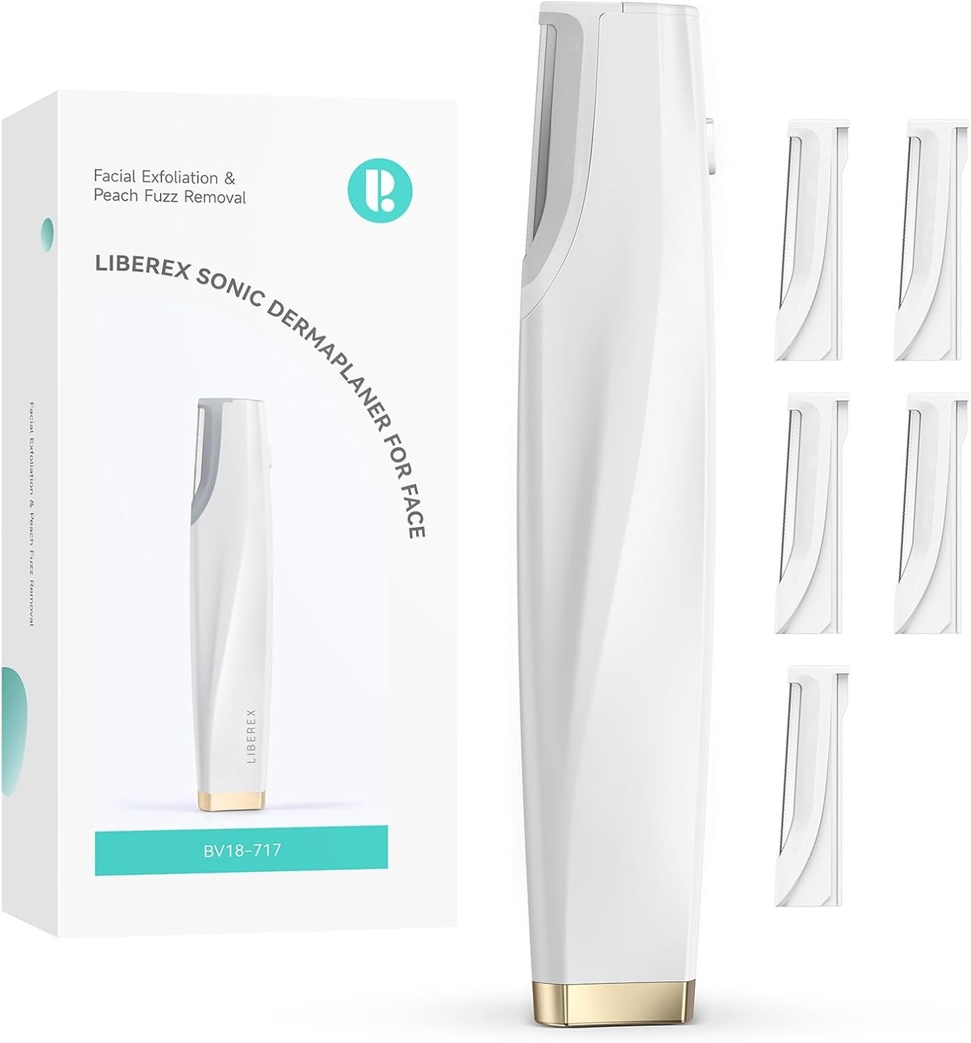 Sonic Dermaplaning Tool for Face – Rechargeable Dermaplane Razor with 6 Refill Dermablades, Facial Hair & Peach Fuzz Remover for Women (White)