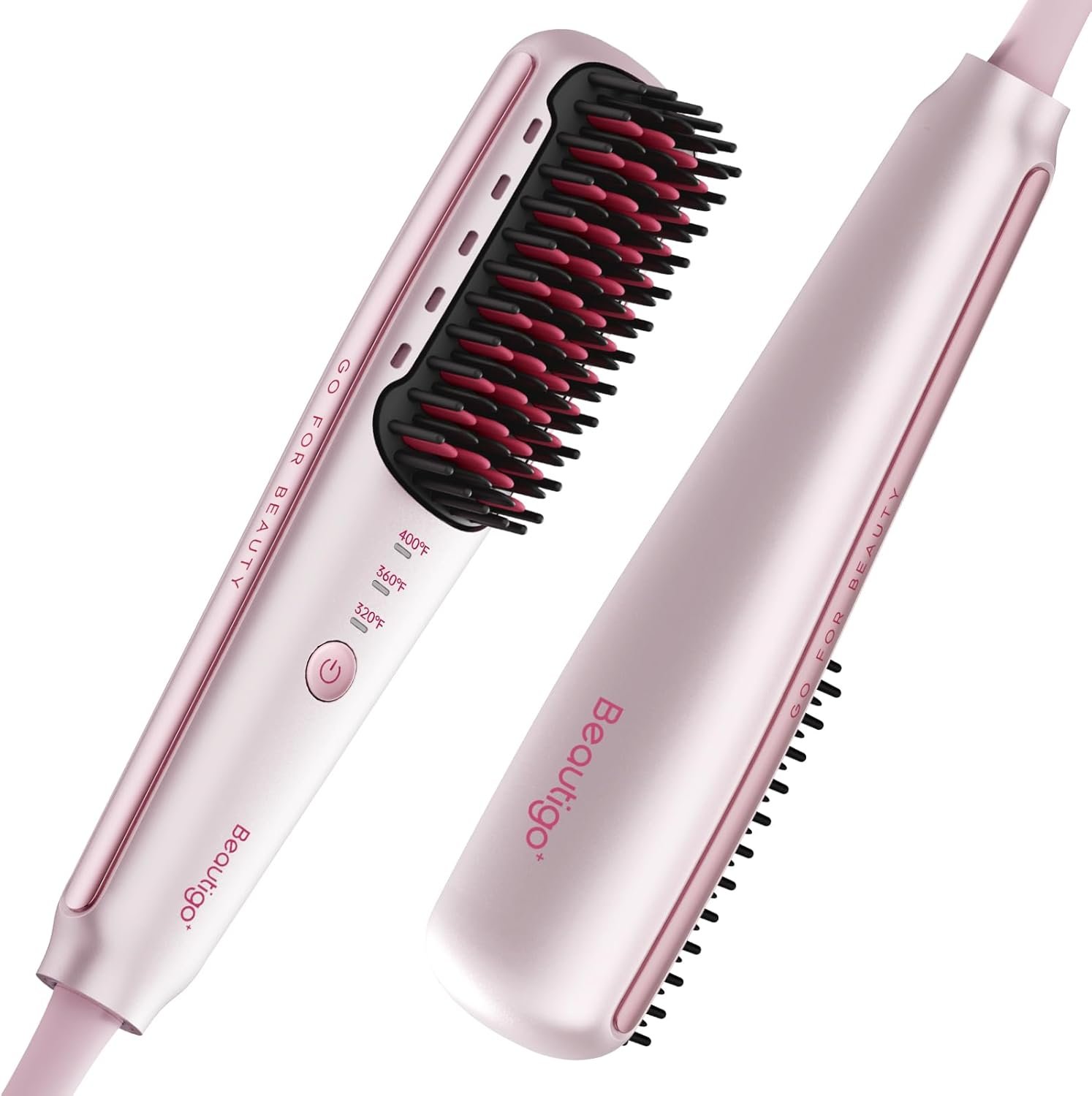 Mini Ionic Hair Straightener Brush, Portable Travel Hair Straightening Comb with 3 Temp Settings, 20s Fast Heating & Anti-Scald, Lightweight Hair Styler for Silky Shine, Rose Gold
