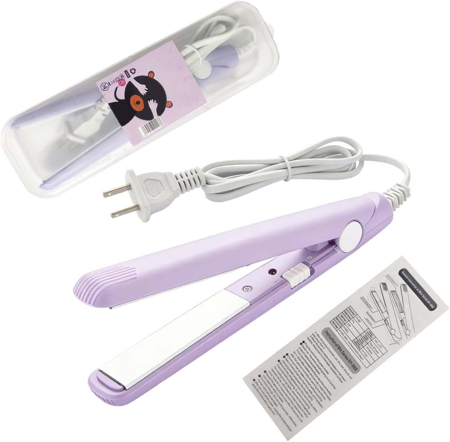 Mini Hair Straightener Hair Flat Iron 100-240V 20W US Plug Hair Flat Iron Ceramic Tourmaline Plate 1m Wire Length with Storage Box (Purple)