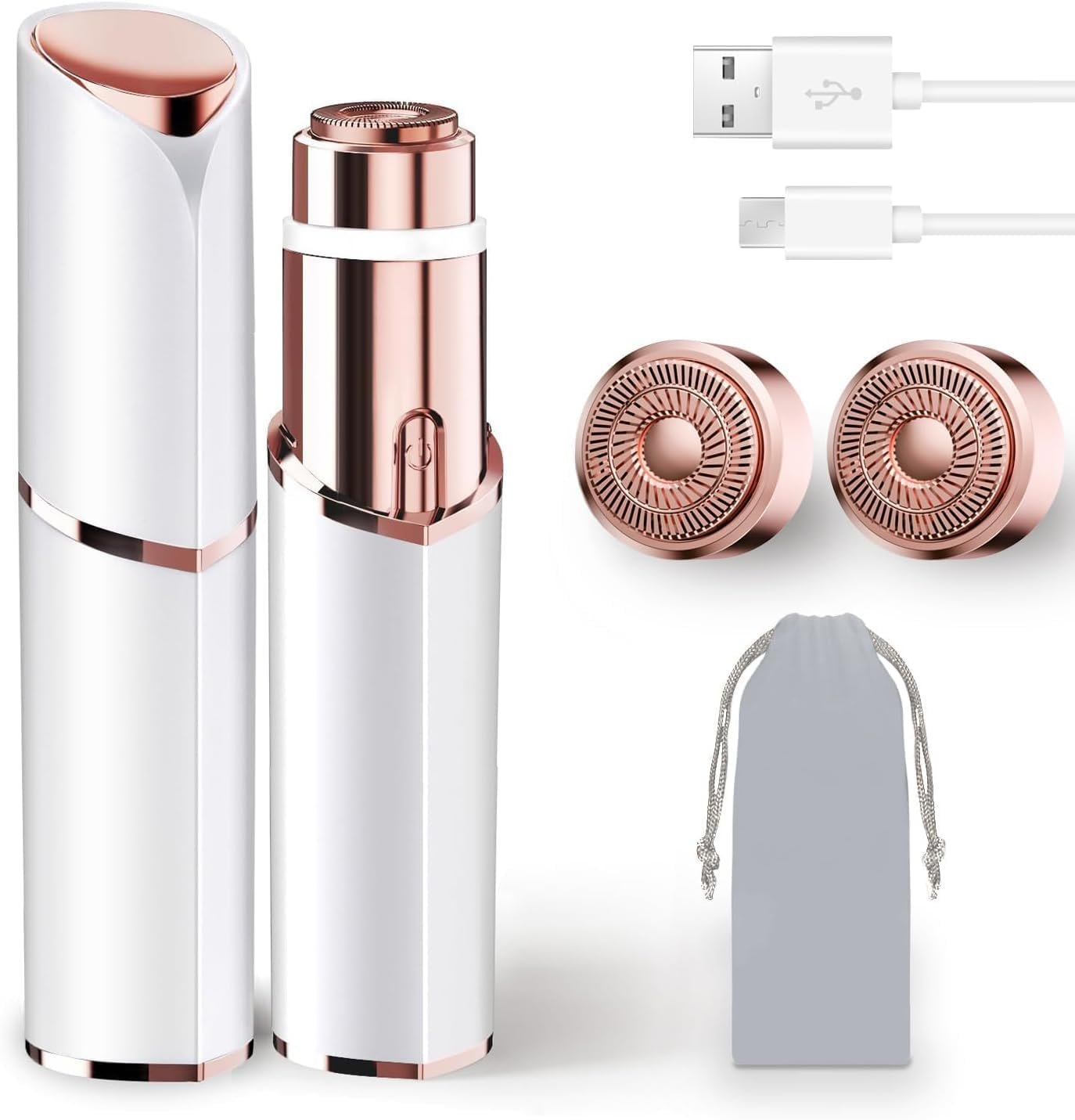 Facial Hair Removal for Women, Electric Rechargeable Painless Hair Remover for Face, Upper Lips, Chin, Peach Fuzz, with LED Light