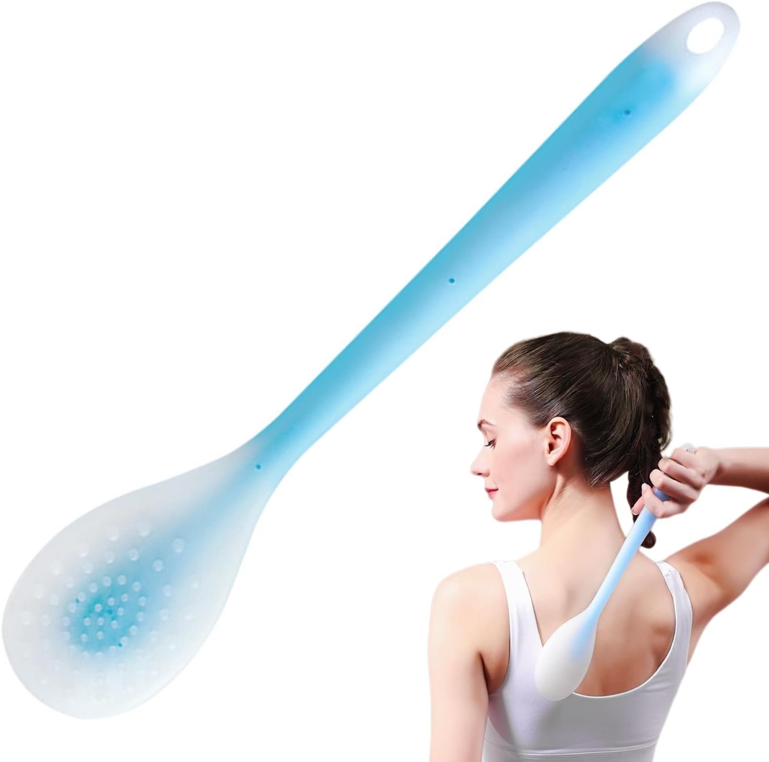 Back Applicator for Lotion,15” Long Handle Back Lotion Applicator for Women Men,Blue Silicone Non-Absorbent Easy-to-Clean Body Moisturizer Tool