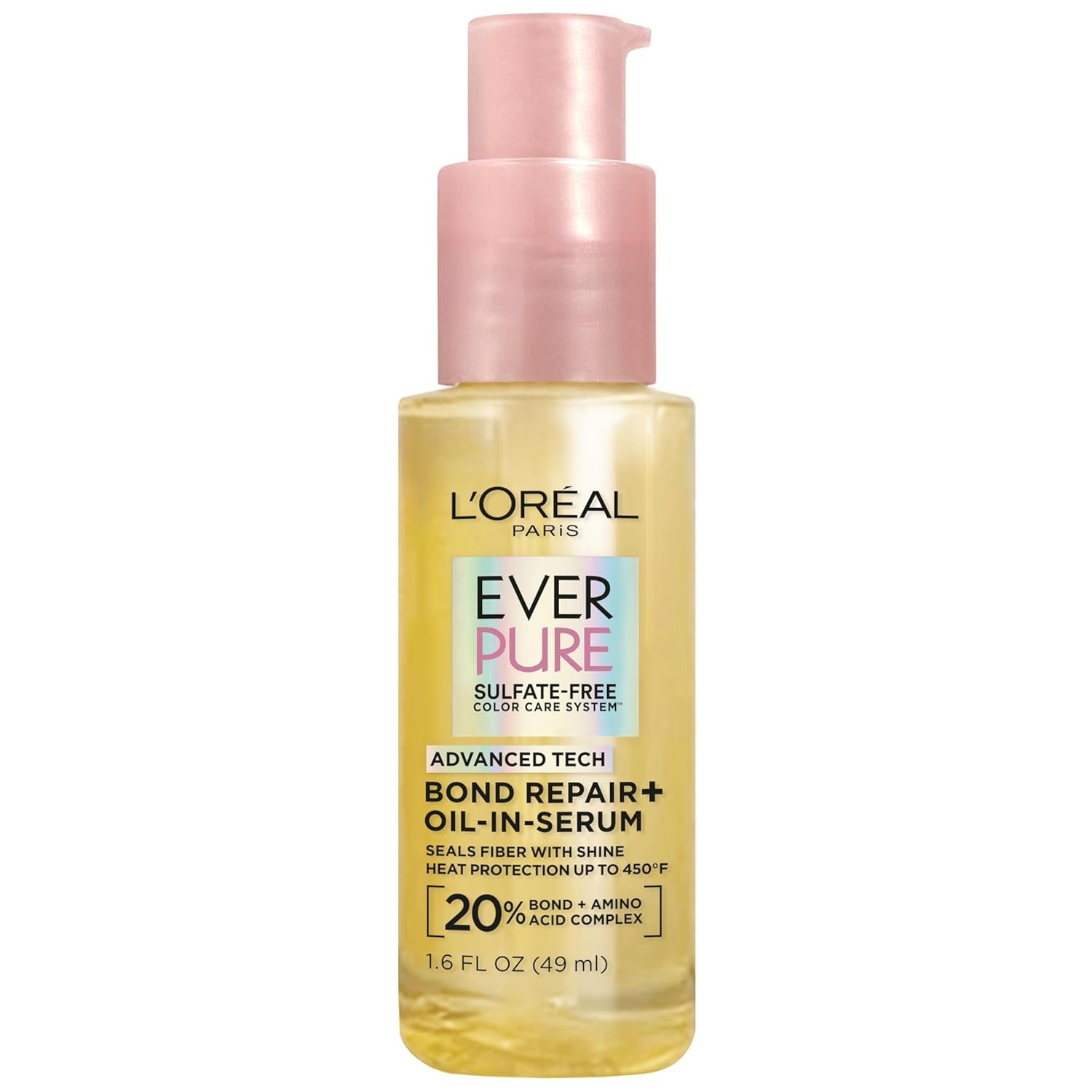 L’Oreal Paris Bond Repair+ Hair Oil-in-Serum, Heat Protectant to Strengthen Damaged, Color-Treated Hair, Provides Intense Shine and Frizz Control, EverPure, 1.6 Fl Oz (Packaging May Vary)