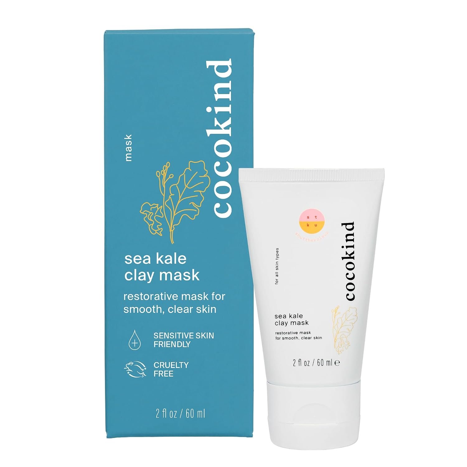 Cocokind Sea Kale Clay Mask, Gentle Exfoliaion for Radiant, Smooth Skin, Made with Blue Kale Sea Extract & Glacial Oceanic Clay to Help Reduce Excess Sebum for Smooth Skin, 2 Fl Oz