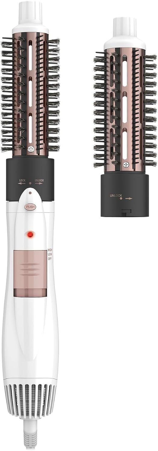 Conair Double Ceramic Hot Air Brush Set | 1000W Double Ceramic Two 1 ¼ In. and 1 ½ In. Interchangeable Thermal Brushes for All Hair Types, White/Rose Gold, BC171AMZ