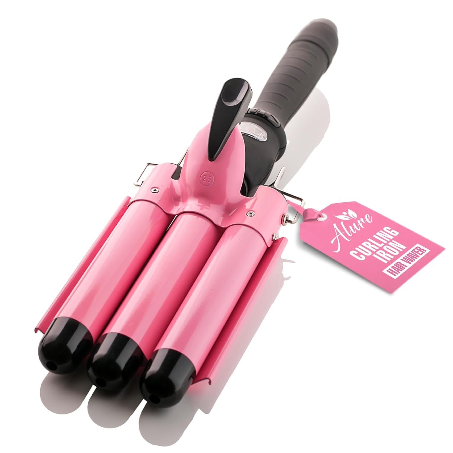 Alure Three Barrel Curling Iron Wand Hair Waver with LCD Temperature Display – 1 Inch Ceramic Tourmaline Triple Barrels, Dual Voltage Crimp