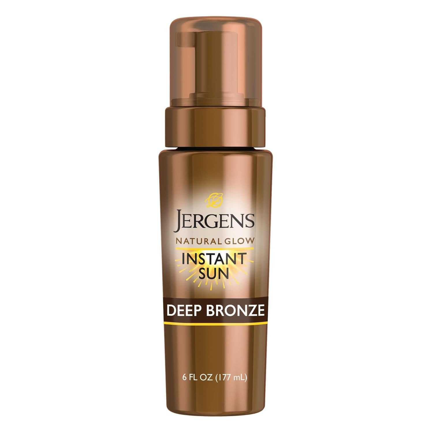 Jergens Natural Glow Instant Sun Body Mousse, Self Tanner for Deep Bronze Tan, Sunless Tanning Body Bronzer for Natural Looking Color Instantly, 6 Oz