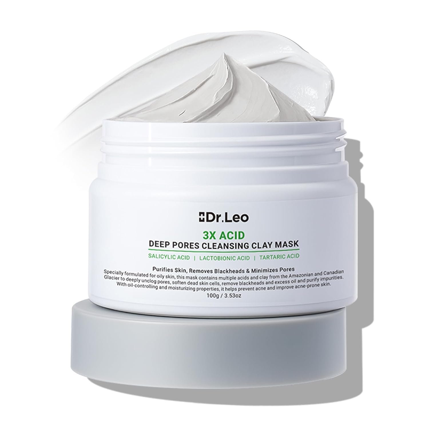 3X Acid Clay Mask with Amazonian White & Glacier Clay, Deep Cleansing Facial Skincare for Pore Minimizing Oil Control & Detox, Face Mask for All Skin Types, 3.53 oz