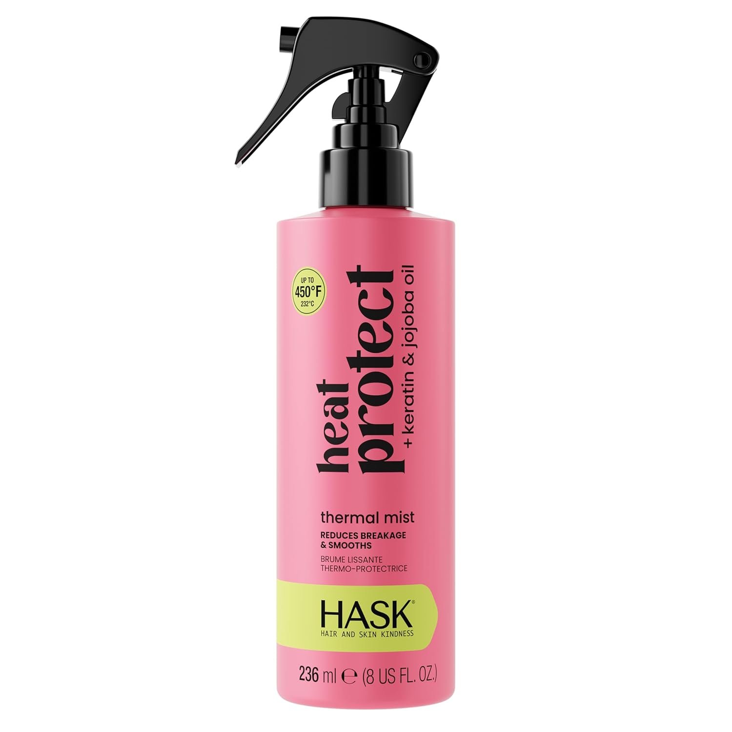 HASK Heat Protect + Keratin & Jojoba Oil Thermal Mist | Heat Protection, Smooths Frizz, Reduces Breakage | Sulfate, Paraben, & Cruelty Free, Color Safe, 8 fl oz