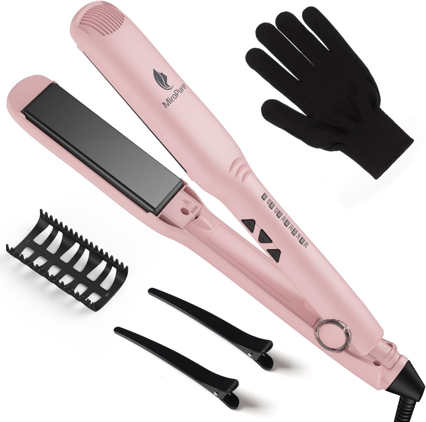 MiroPure 1.5 Inch Flat Iron, 2 in 1 Hair Straightener and Curler, 30s Fast Heating Hair Straightener with 3D Ceramic Floating Plates, 60min Auto Shut-Off, Dual Voltage for Travel (300-450°F)