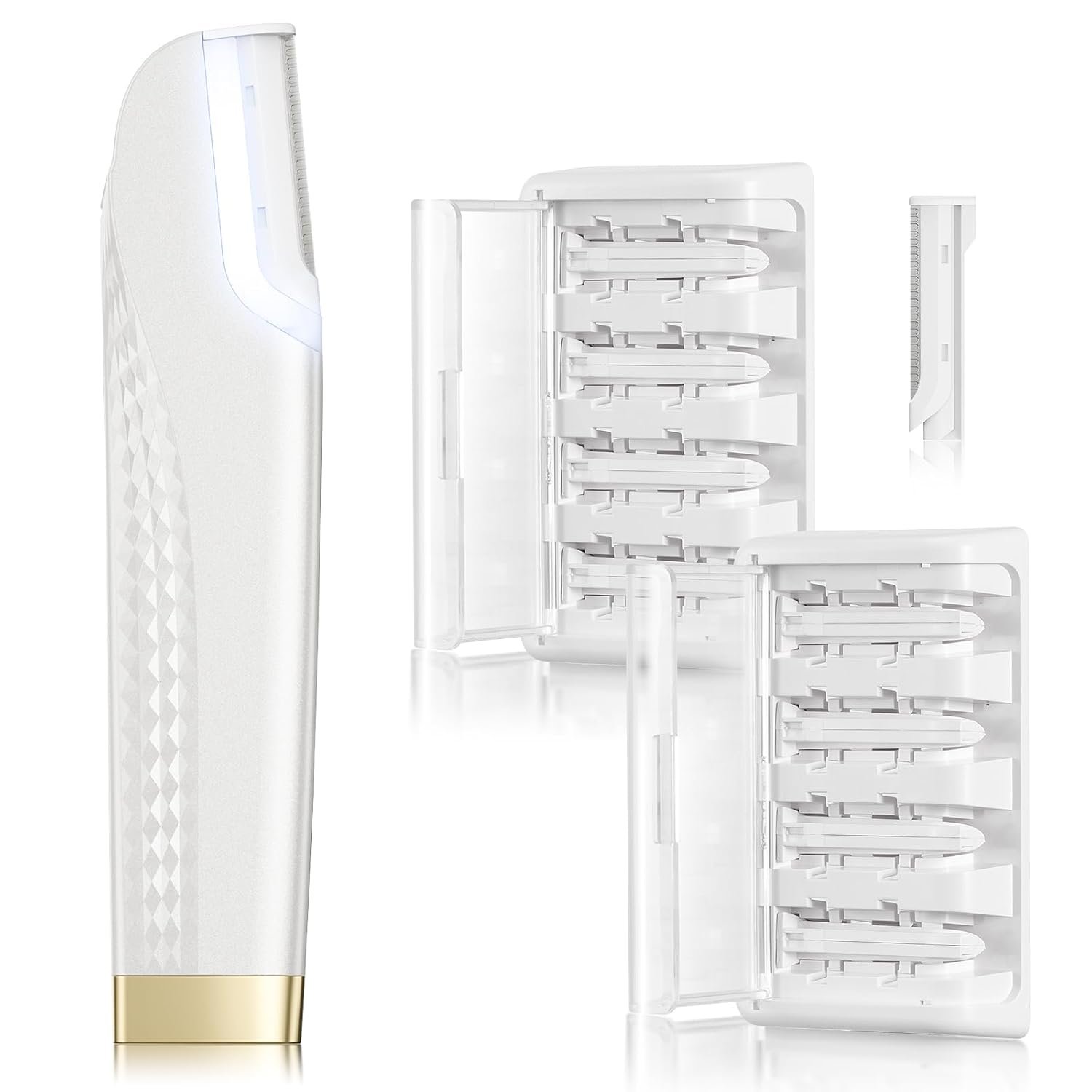 Dermaplane Razor for Women Face, Dermaplaning with 8 Refill Blades(White) | Peach Fuzz and Exfoliates, Rechargeable Dermaplane Tool, 3 Adjustable Speeds, LED Light, Simple to Operate, Easy to Carry