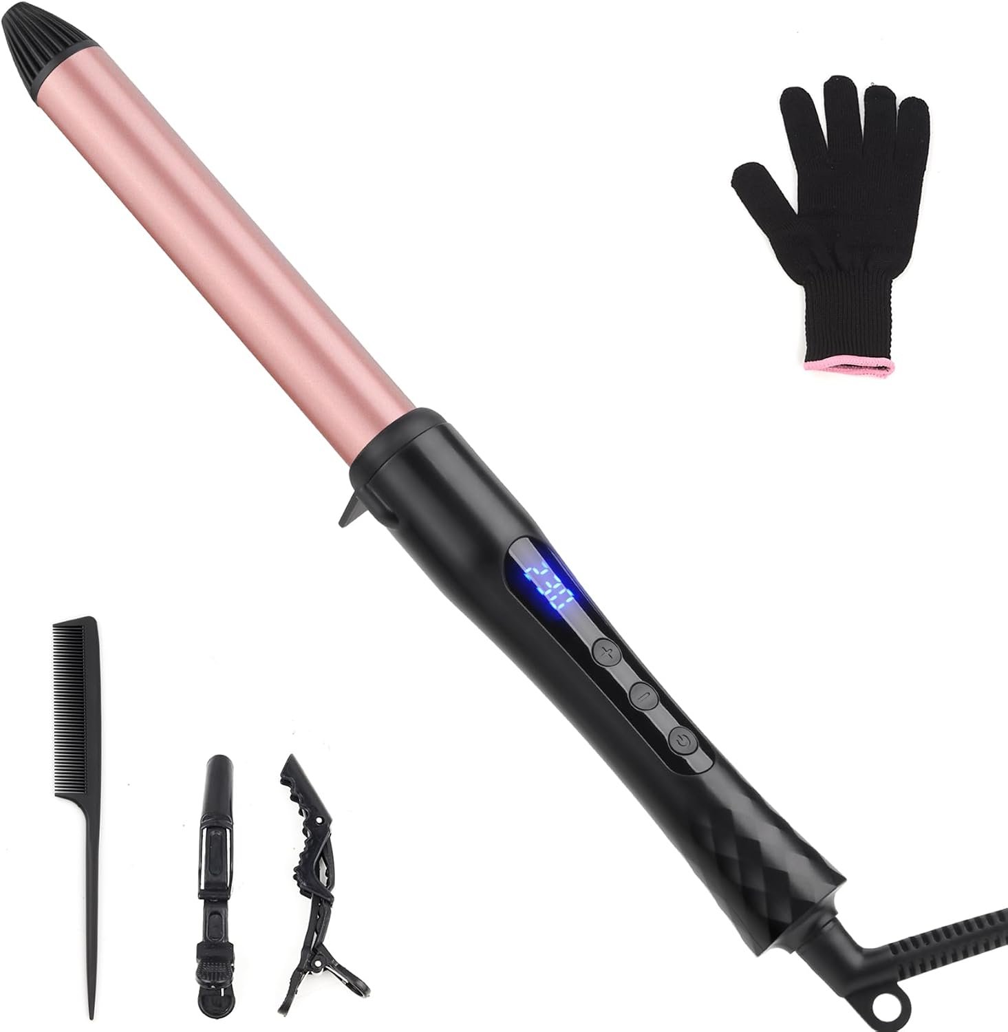 1 Inch Curling Iron, Ceramic Long Barrel Curling Wand Iron with Adjustable Temperature for Long & Short Hair, Professional Hair Curler with Glove, Dual Voltage