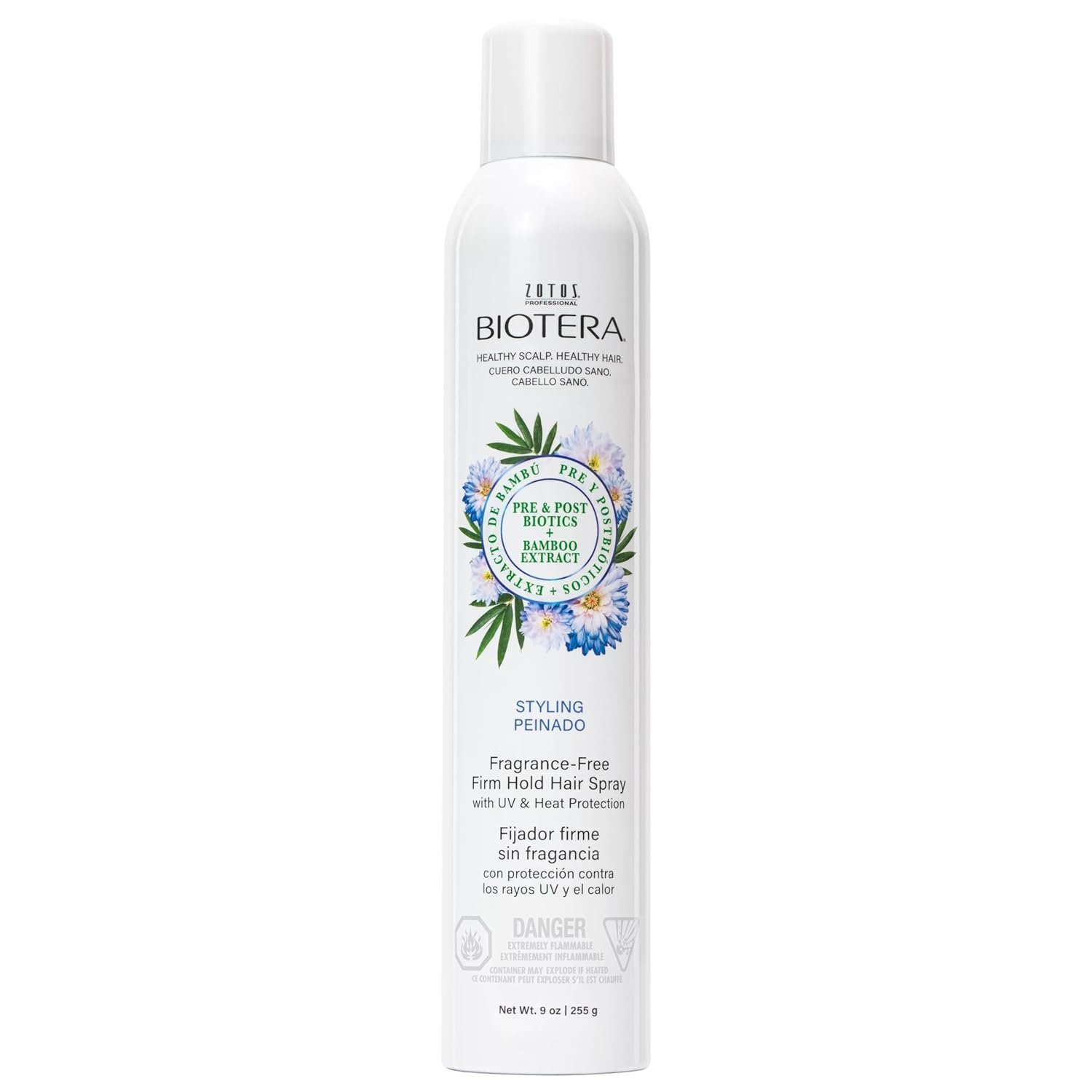Biotera Firm Hold Hairspray – Fragrance-Free Styling Spray with UV & Heat Protection, Provides Long-Lasting Hold with No Flaking, Adds Shine, Sulfate-Free, Color-Safe, Vegan, 50 VOC, 9 Fl Oz