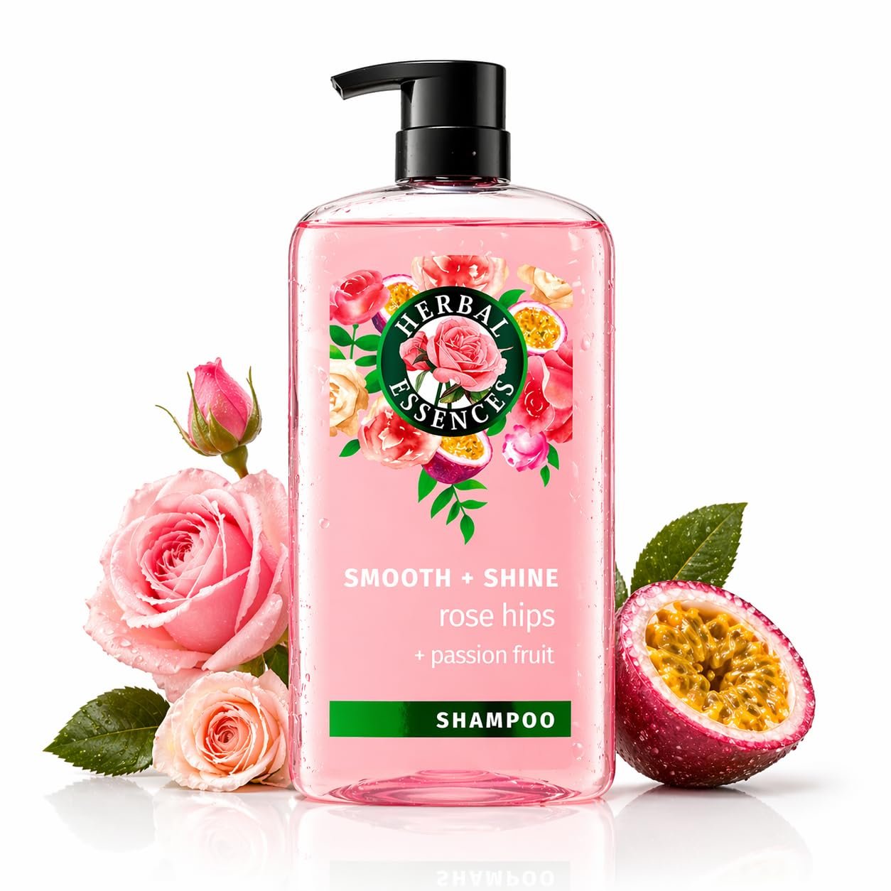 Herbal Essences Shampoo, Rose Hips + Passionfruit – Smooth Collection, Shiny Hair with Vitamin E & Jojoba, Safe for Color Treated Hair, Floral Scent, Cruelty-Free, Dermatologist-Tested, 29.2 Fl Oz