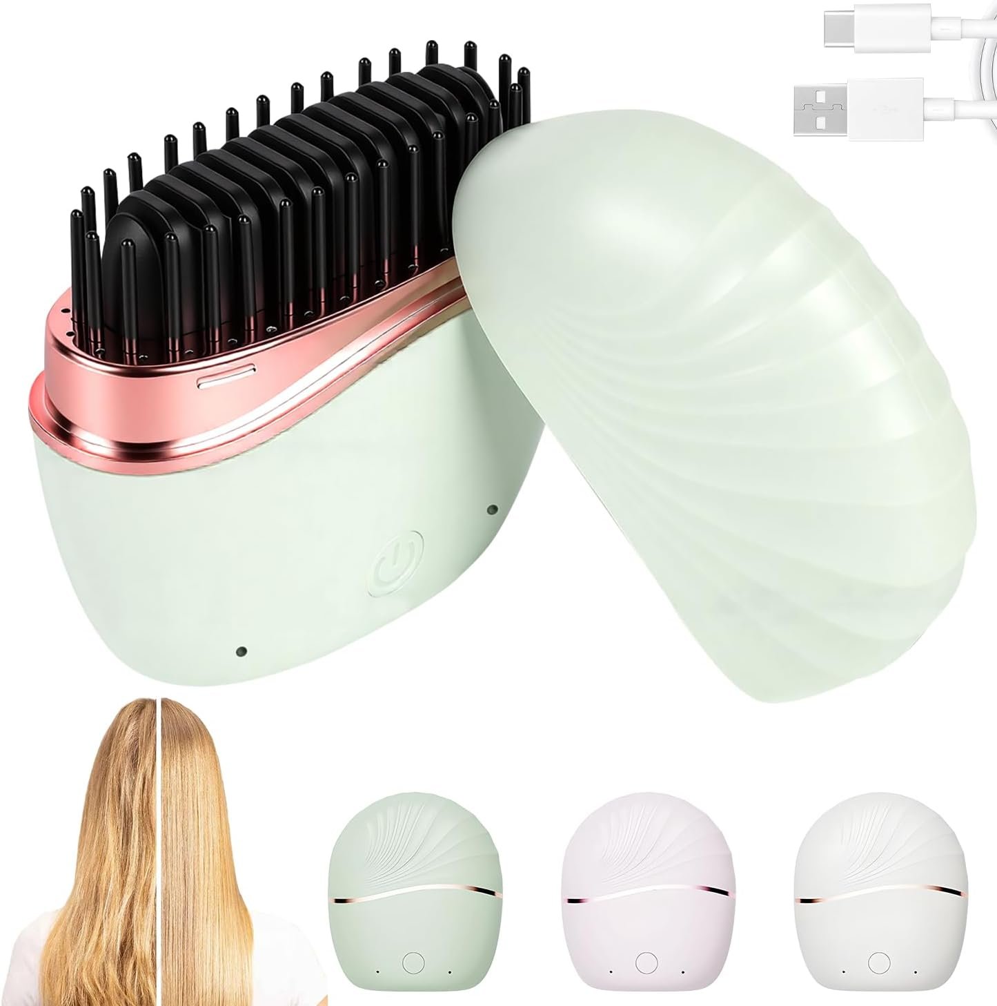 Mini Hair Straightener, Cordless&Rechargeable Portable Hair Straightener Brush with 3-Speed Temperature Control, Fast Heating Hot Comb&Anti-Scald Shell, Mini Straightener Brush for Home Travel Gift