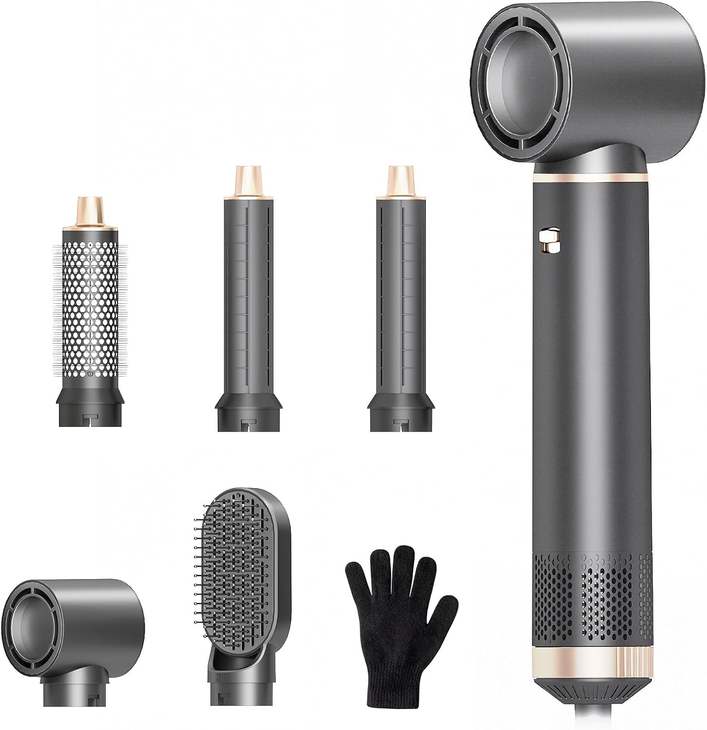 5 in 1 Hair Styler for Woman，Air Curling Wrap, Drying, Curling, Straightening & Volumizing, Hot Air Curler Dryer Brush Tool Set, Curl Styling Tools, Hair Styling at Home Travel -Grey