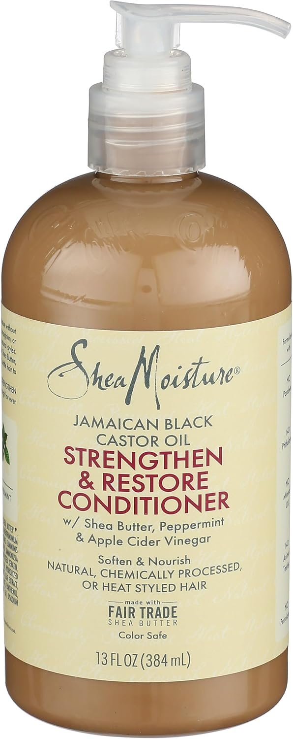 Shea Moisture Conditioner Pure Jamaican Black Castor Oil To Intensely Smooth And Nourish Hair With Shea Butter, Peppermint And Apple Cider Vinegar 13 Oz