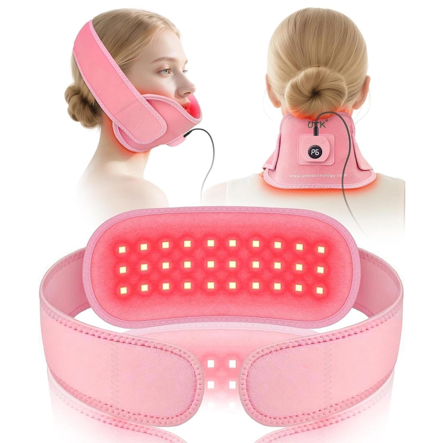 UTK Red Light Therapy Jaw Device, 660 & 850nm Dual-Wavelength,Pain Relief for Neck Face Body,Wearable Hands-Free Design, 6 Modes with Pulse, 30-Min Auto-Off, Gift for Women Girlfriend Wife