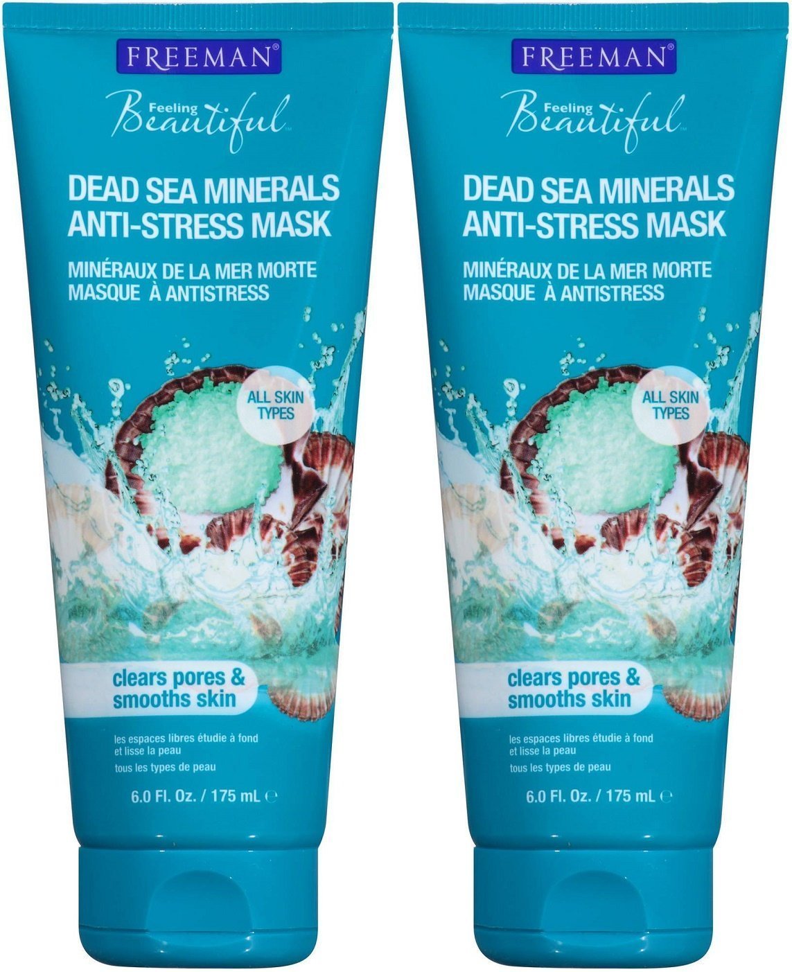 Freeman Anti-Stress Clay Facial Mask with Dead Sea Minerals, Balancing and Clearing Beauty Face Mask, 6 oz, 2 Pack