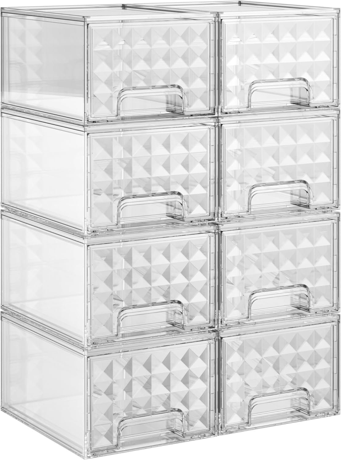 Delamu 8 Pack Stackable Storage Drawers, Makeup Skincare Holder Vanity Storage Organizer, Plastic Drawers For Vanity Desk, Undersink, Kitchen Cabinet, Pantry, Clear, Ideal Gifts for Women