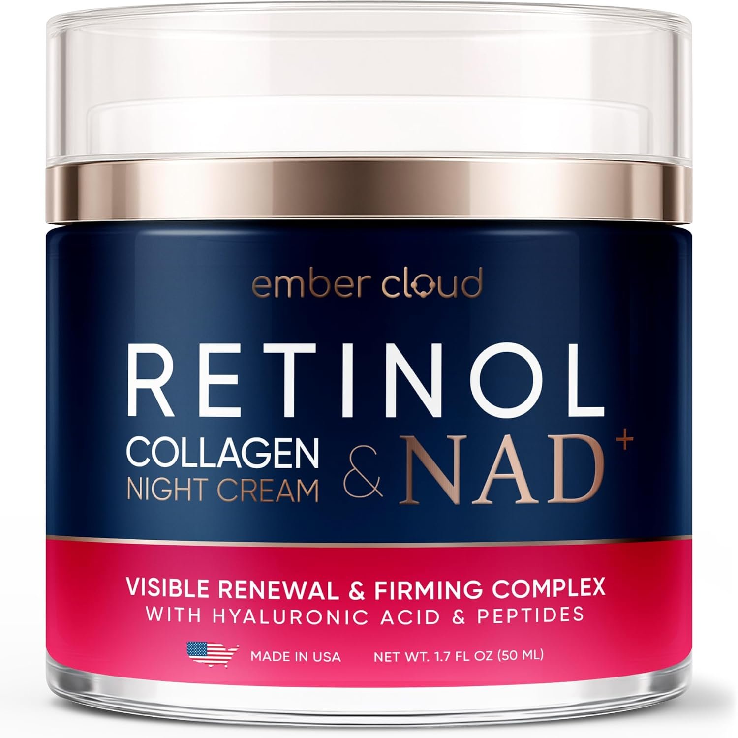 Retinol Collagen Cream for Face Retinol 1% Hyaluronic Acid Niacinamide for All Skin Types Face Moisturizer with Airless Pump Day & Night Cream – Made in USA