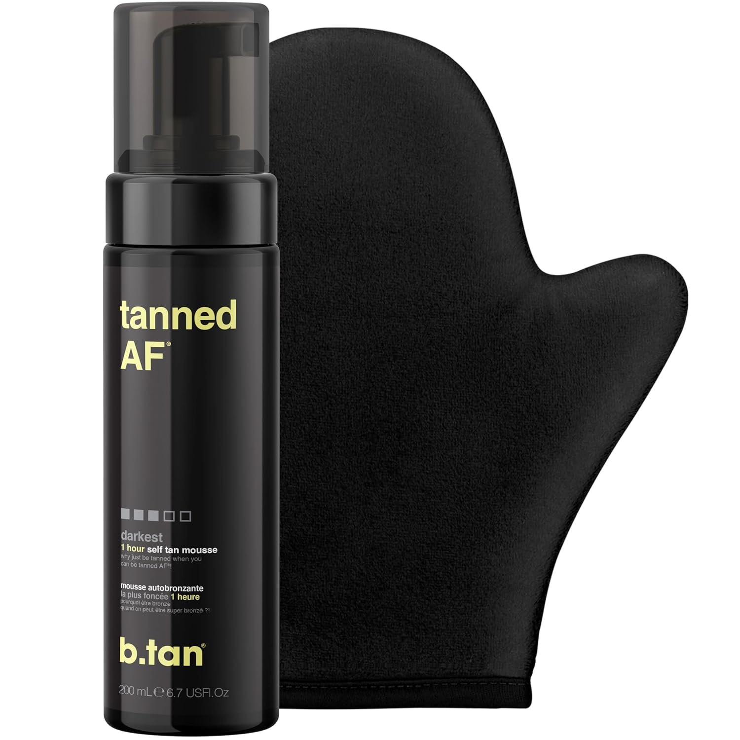 b.tan Dark Self Tanner Kit | Get Tanned Bundle – Best Mousse w/Tanning Mitt Applicator, 1 Hour Express Sunless Foam, Fast Bronzing Glow, No Fake Tan Smell, Vegan, Cruelty Free, 6.7 Fl Oz