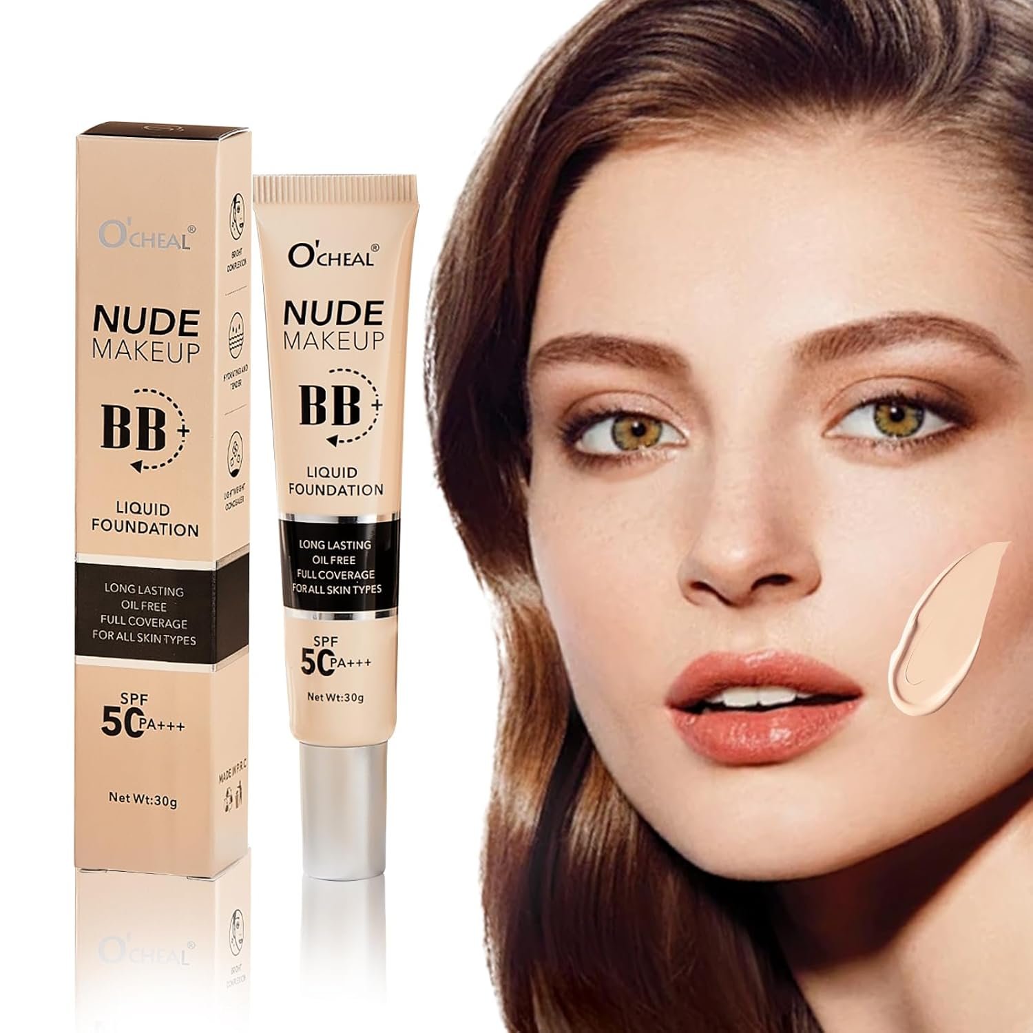 O’CHEAL BB Cream with SPF 50+ | Full Coverage Tinted Moisturizer with Buildable Concealer Powder Foundation, Oil-Free, Hydrating & Matte Finish | Vegan, Cruelty-Free, for All Skin Types(Natural)