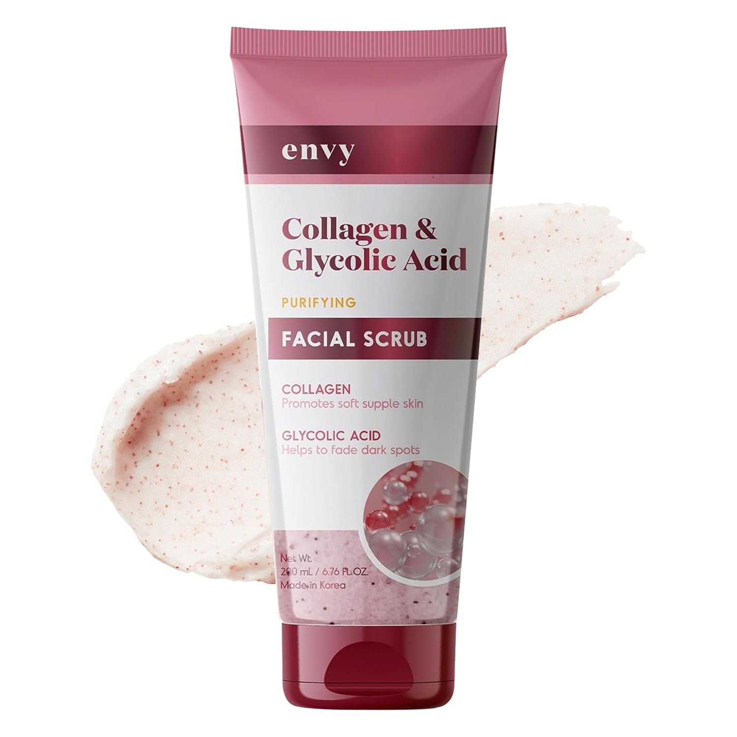 Envy Collagen & Glycolic Acid Face Scrub – Anti-Aging, Softening & Dark Spot Improving, Gentle Exfoliating Scrub – Dermatologist Tested, Clean Beauty for All Skin Types – 6.76 Oz