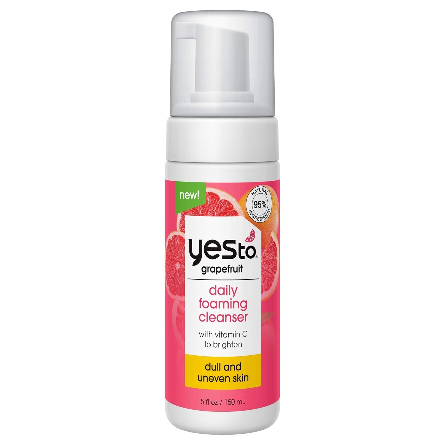 Yes To Grapefruit Daily Foaming Cleanser, Brightening Face Wash That Removes Make Up & Impurities Without Stripping Skin & Leaves You Glowing, With Vitamin C, Natural, Vegan & Cruelty Free, 5 Fl Oz