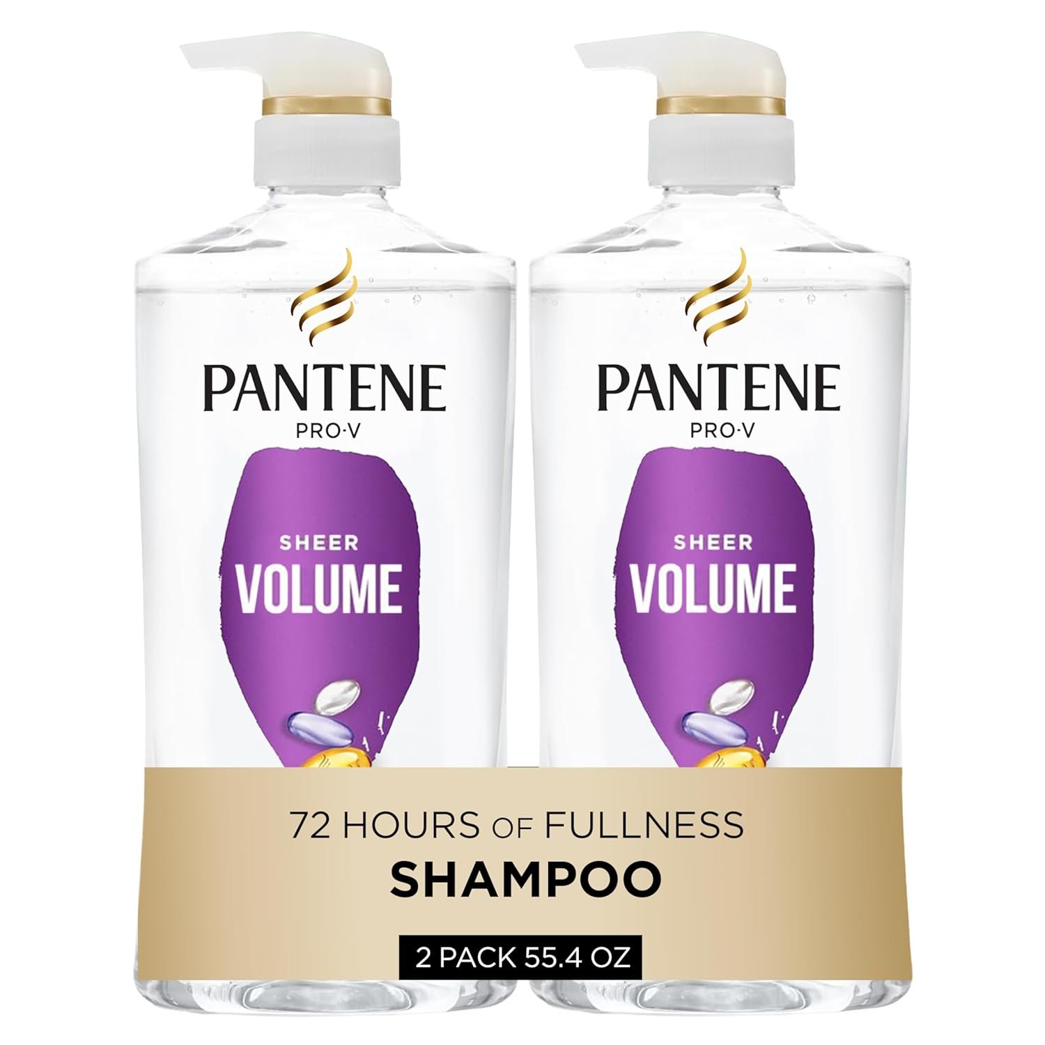 Pantene Shampoo, Sheer Volume – Lightweight Nourishment for Fine, Color-Treated Hair, 72-Hour Fullness and Body, 27.7 Oz Each, 2-Pack + Miracle Rescue Shot (0.5 Oz)