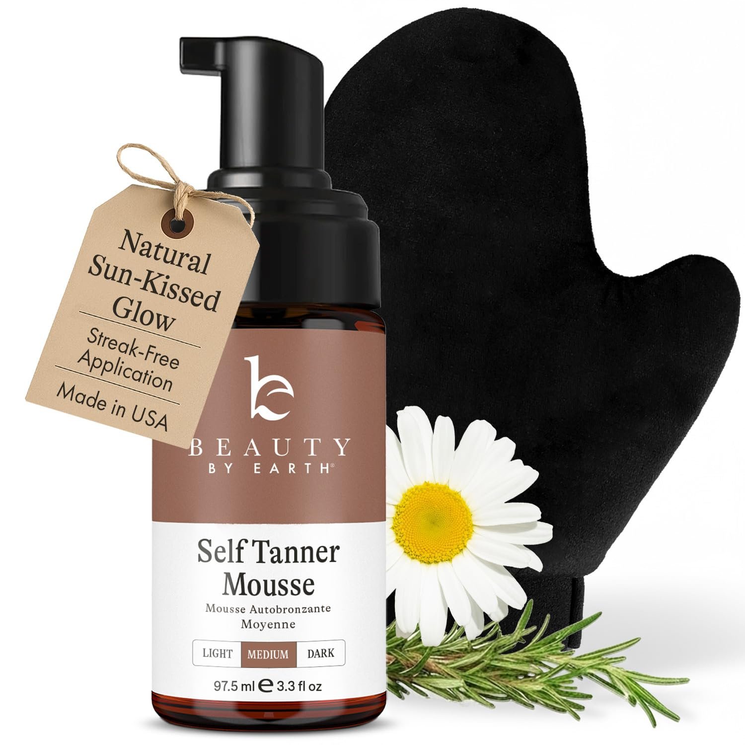 Self Tanner Tanning Mousse Kit – USA Made with Natural & Organic Ingredients, Self Tanner Mousse and Mitt, Tan Kit, Fake Tan Tanning Foam, Medium to Dark, Sunless Tanners Best Sellers