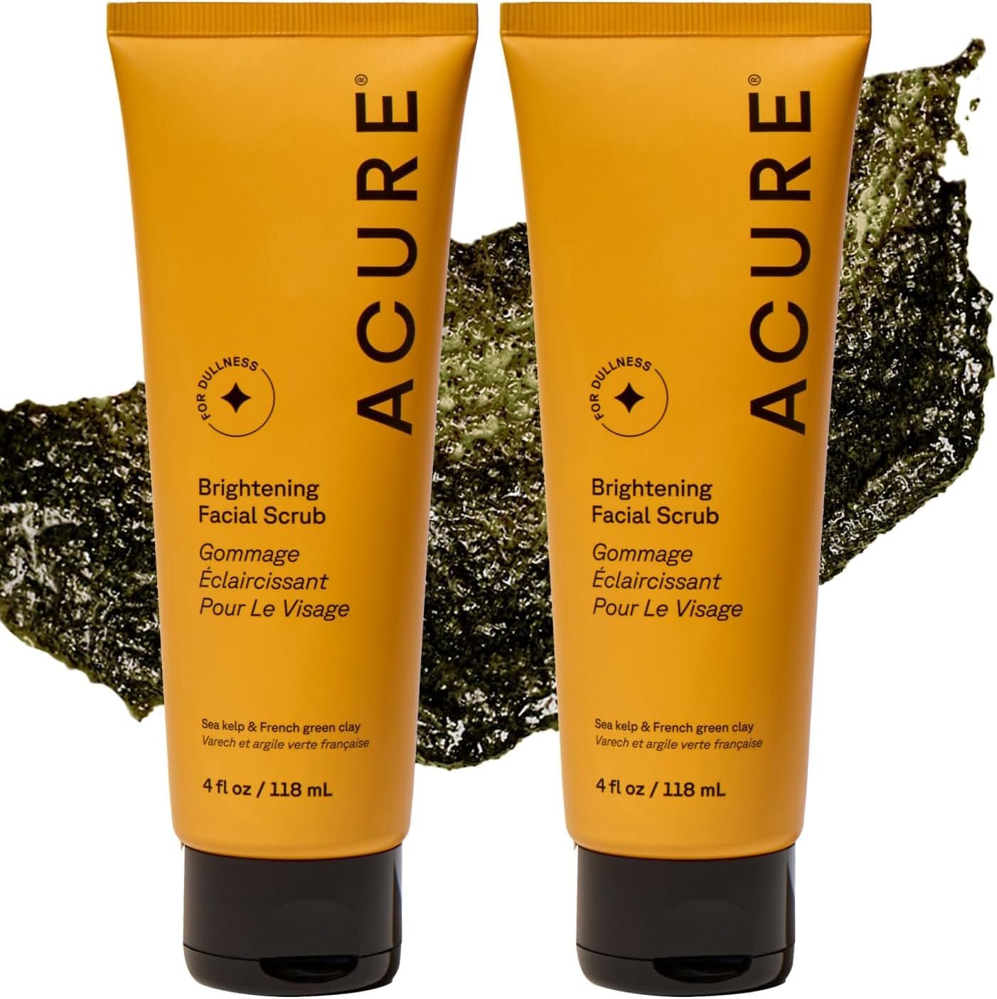 Acure Brightening Facial Scrub – Exfoliating Face Wash, Gentle Daily Scrubber & Exfoliator for Women & Men for Radiant Skin, Cleansing Wash with Sea Kelp & French Green Clay – 4 fl oz (2 Pack)