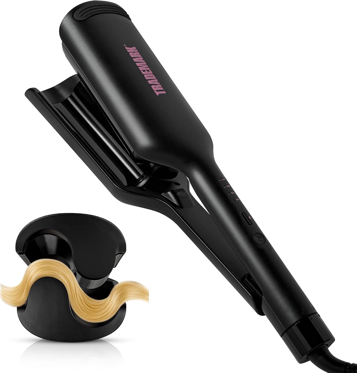 Trademark Beauty Hair Waver – Double Barrel Hair Crimper, Beach Waves Curling Iron, Babe Waves X, Adjustable Temperature Hair Curler, Hair Styling Tools, 1.25″ – Black