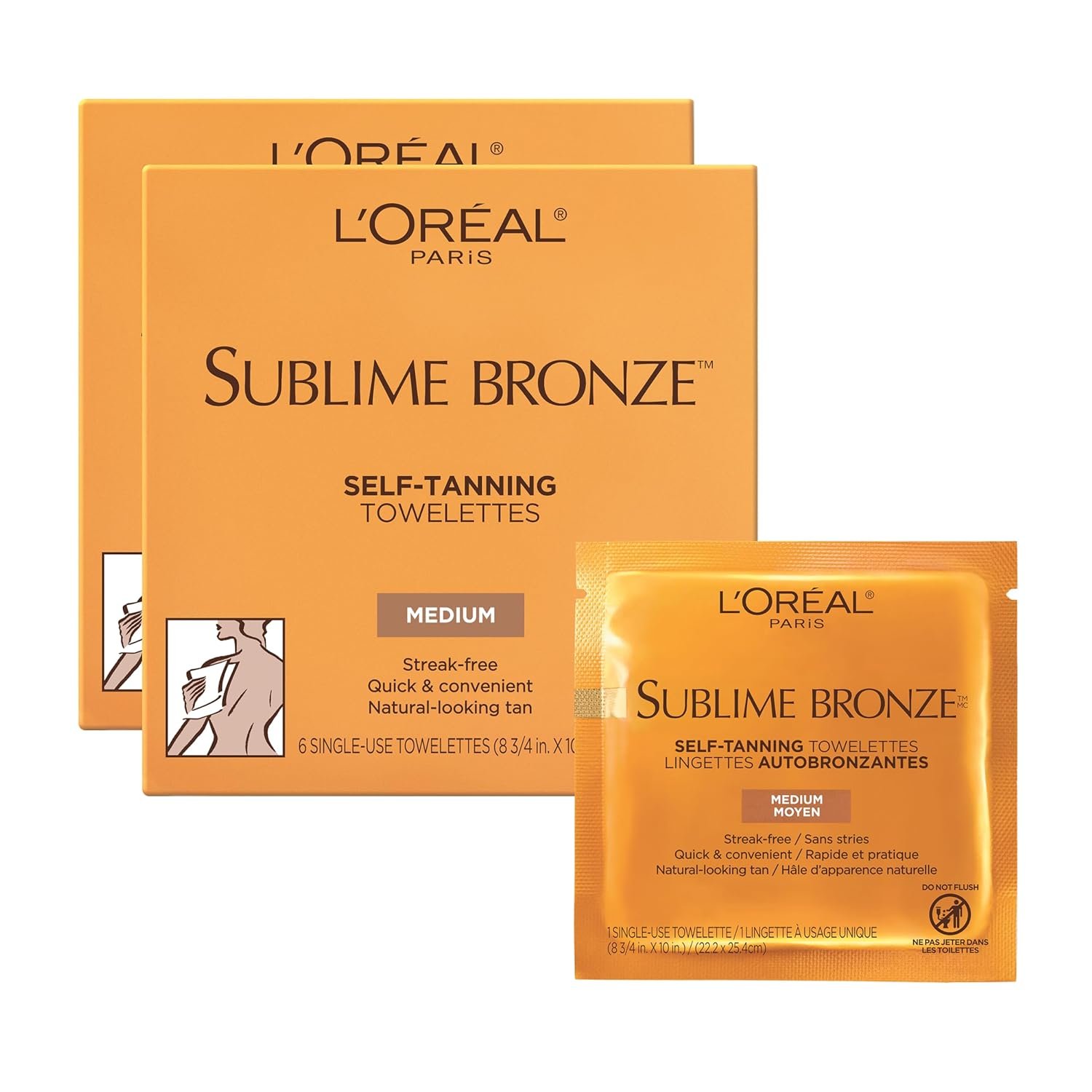 L’Oreal Paris Sublime Bronze Self Tanning Towelettes, Streak-Free, Natural Looking Tan, 6 ct