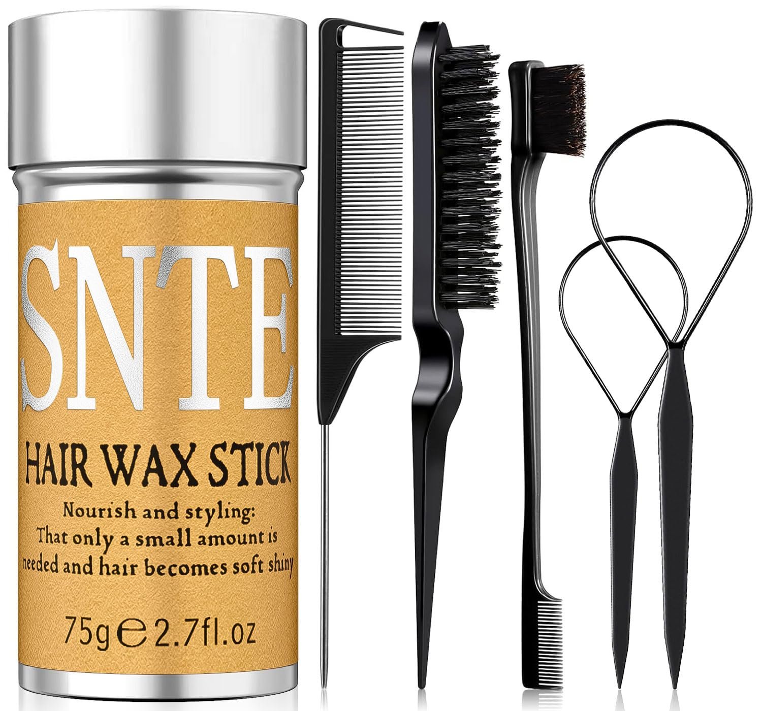 Hair Wax Stick – Slick Back Hair Brush Set 6Pcs, Wax Stick for Hair Flyaways, Bun Accessories, Non-greasy Styling Cream for Women, Kids & Teen Girls