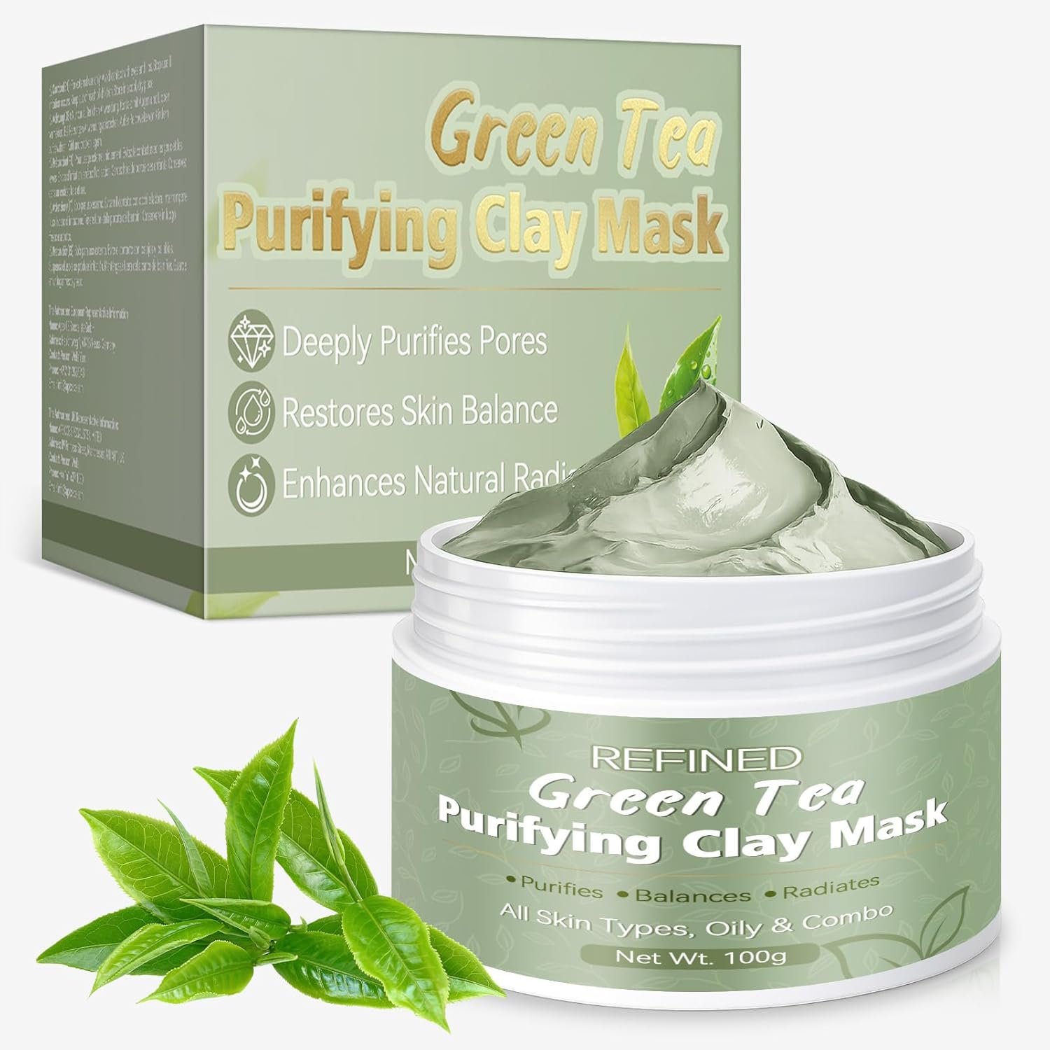 Green Tea Face Mask, Volcanic Mud Formula for Oil Control and Pore Care, All-Natural Clay Mask for Face Home Skincare