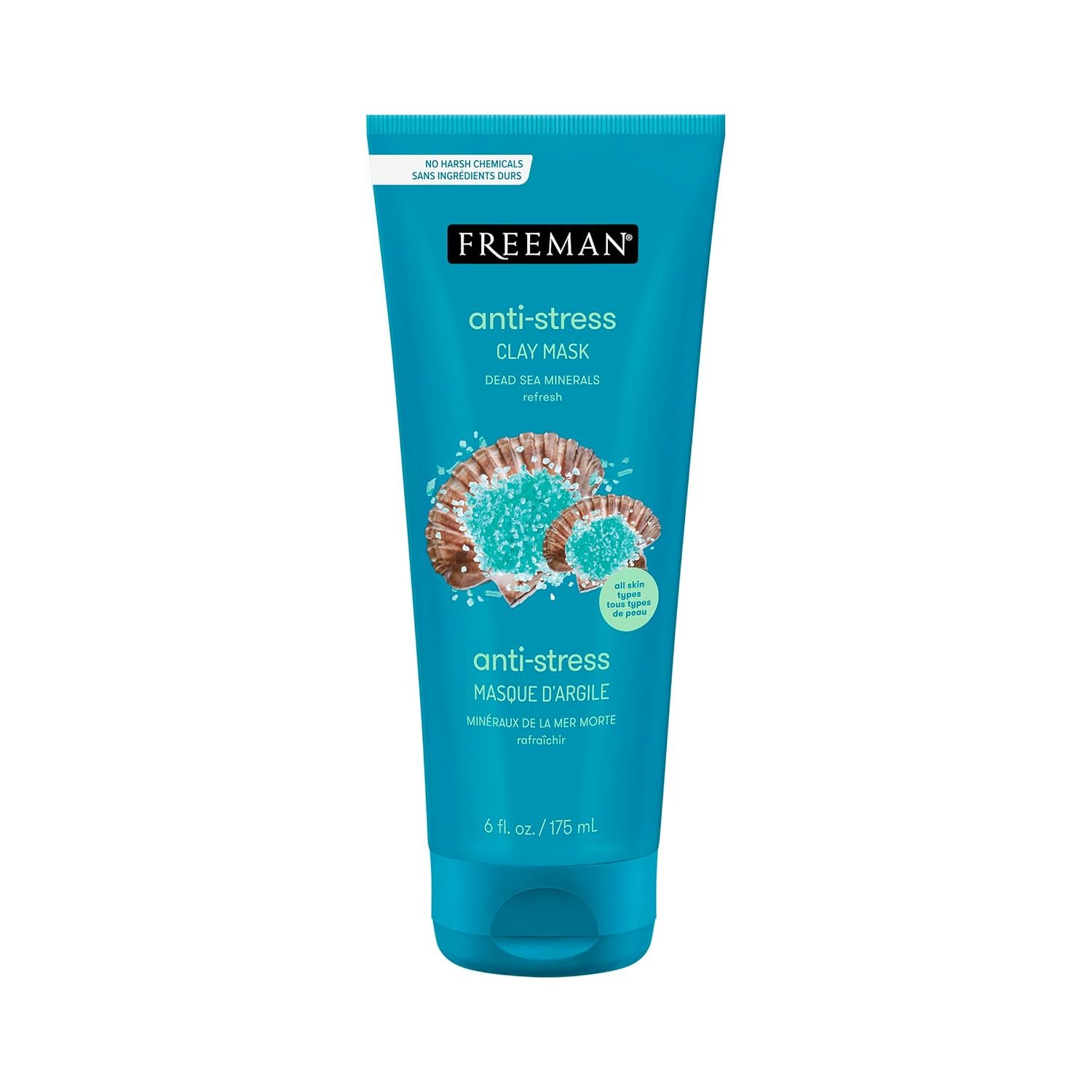 Freeman Anti-Stress Clay Mask, Dead Sea Mineral Face Mask, Lavender & Sea Salt Balance & Calm Skin, Unclog Pores, Facial Mask For All Skin Types, No Harsh Chemicals, 6 fl. oz./175 ml Tube, 1 Count