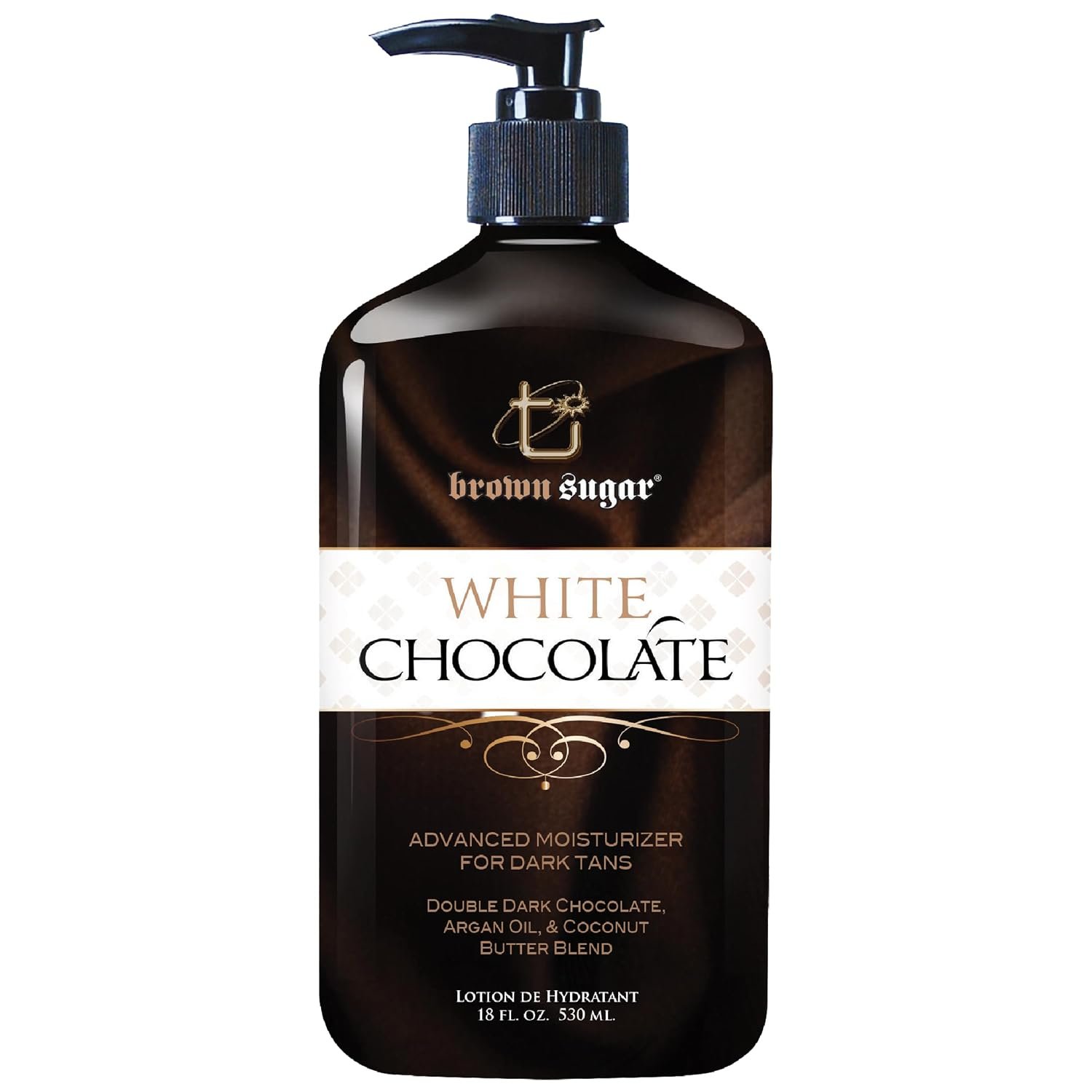 Brown Sugar White Chocolate Tan Extender & Moisturizer for Dark Tans, Moisturizing Lotion for All-Day Hydration & Glow with Dark Chocolate, Argan Oil & Coconut Butter Blend, 18 Fl Oz