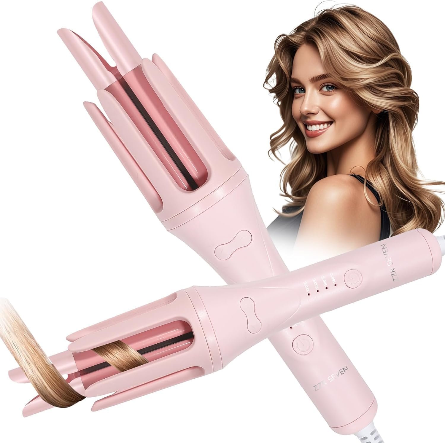 Automatic Curling Iron, 1.25 Inch Hair Curler with 4 Temp., 10S Fast Heating, 2-Way Rotation, 30 Min Auto Shut-Off, Anti-Scald-Tangle for Long Hair, Dual Voltage for Travel