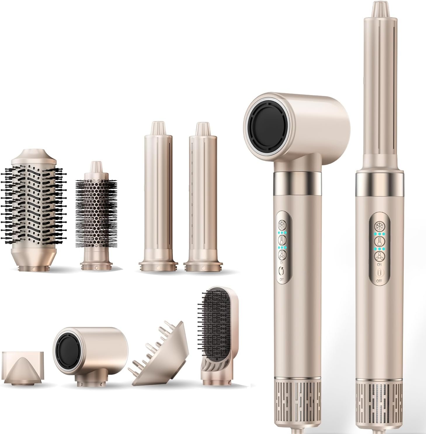 8-in-1 Hot Air Styler & Hair Dryer Brush Set, 110,000 RPM High-Speed Ionic Multi-Styler with Auto-Wrap Curlers, Diffuser, Volumizing & Thermal Brush for Fast Drying and a Smooth, Shiny Finish